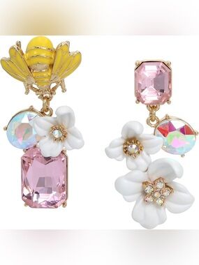 NWT Betsey Johnson Gold Bee & Floral Pink Drop Earrings - Women Jewelry